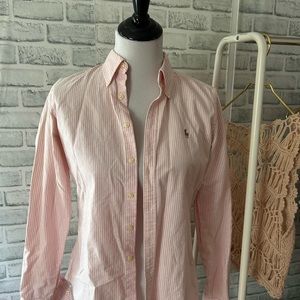 Ralph Lauren pink and white striped button down skinny fit size 8